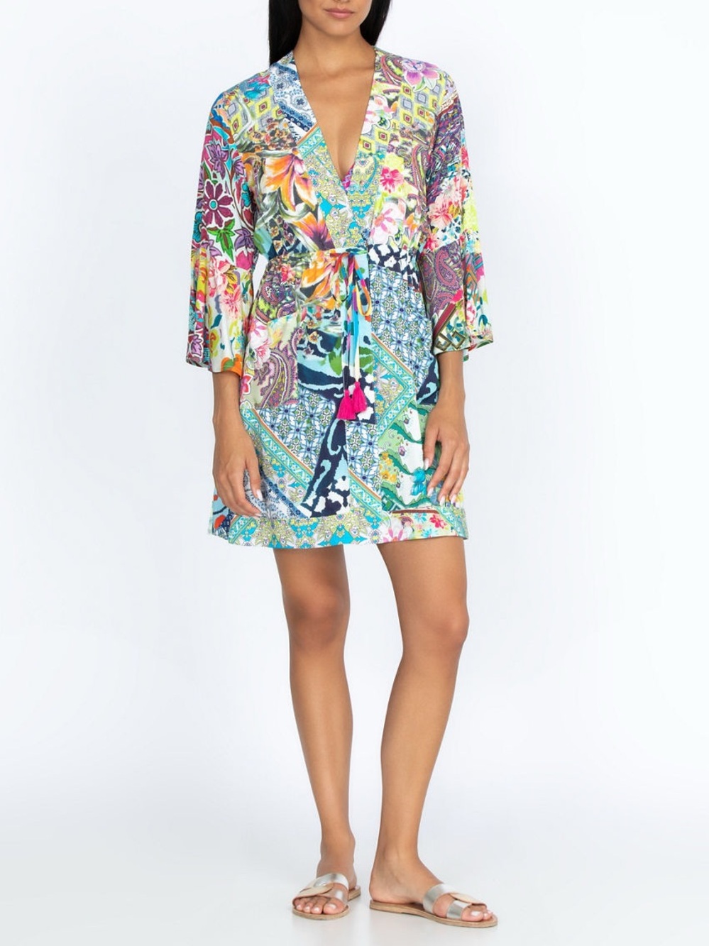 JOHNNY WAS California LOCITA DRAWSTRING PATCHWORK DRESS {$268} SMALL